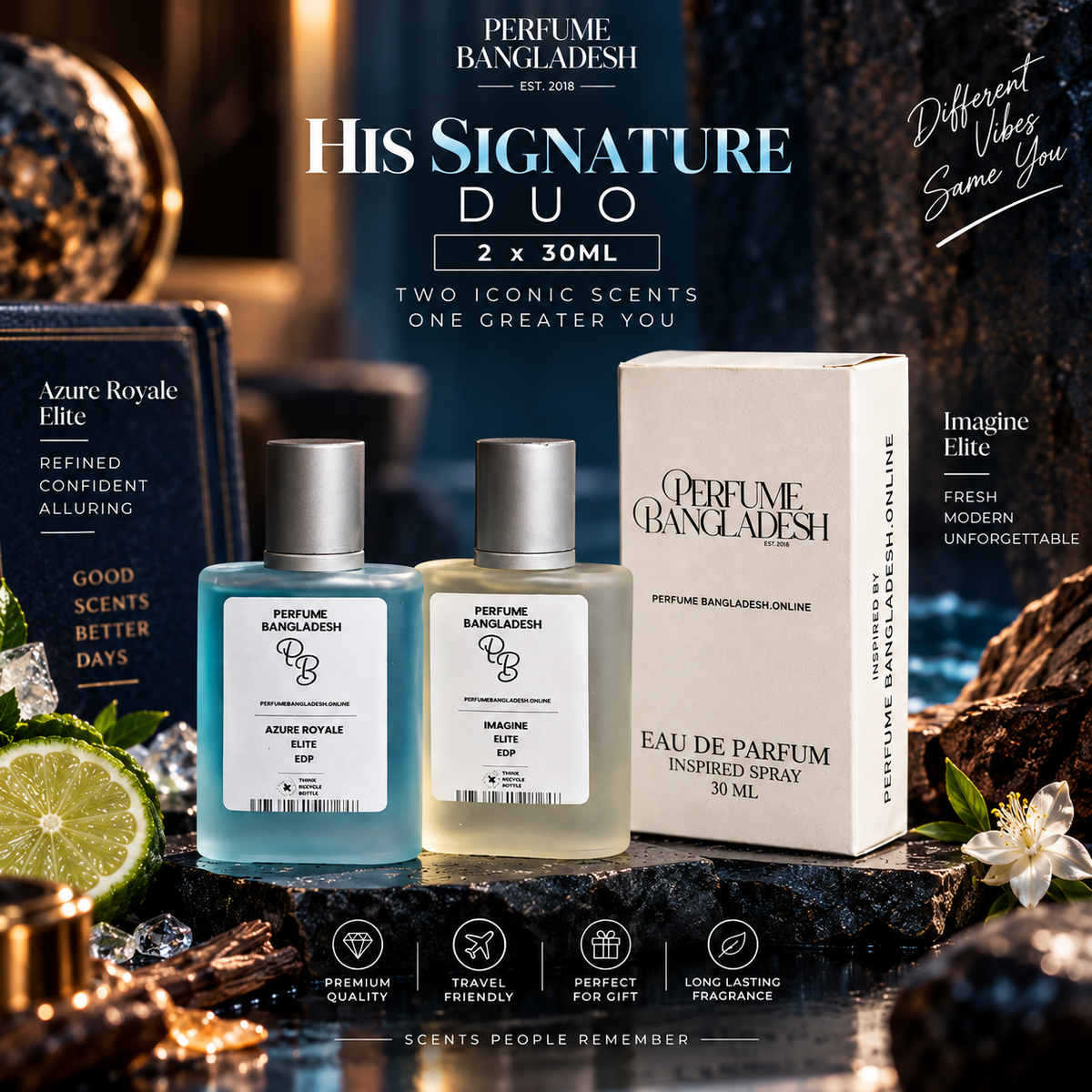 His Signature Duo COMBO — 2 x 30ml — Azure Royale Elite and Imagine Elite